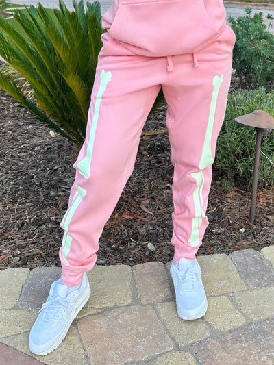 *PRE-ORDER* GLOW IN THE DARK SKELETON JOGGERS - BABY PINK