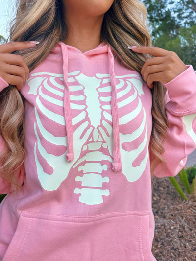 *PRE-ORDER* GLOW IN THE DARK SKELETON HOODIE - BABY PINK