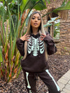 *PRE-ORDER* GLOW IN THE DARK SKELETON HOODIE - CHOCOLATE BROWN
