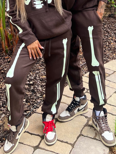 *PRE-ORDER* GLOW IN THE DARK SKELETON JOGGERS - CHOCOLATE BROWN