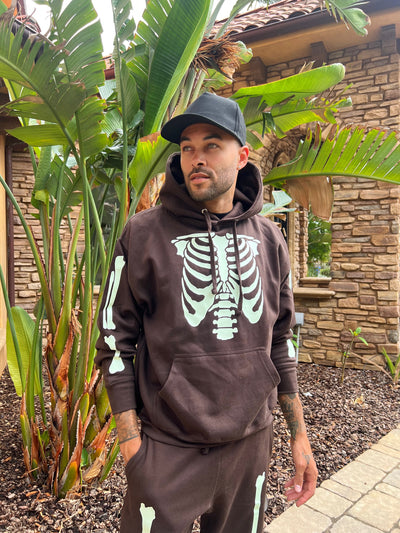 *PRE-ORDER* GLOW IN THE DARK SKELETON HOODIE - CHOCOLATE BROWN