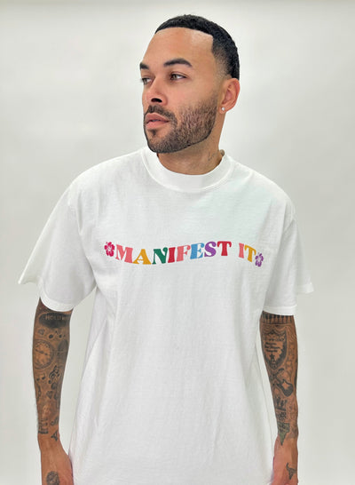 MANIFEST (ATTRACT POSITIVE ENERGY) TSHIRT - WHITE