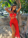 RED 2 PIECE BATHING SUITE WITH COVERUP