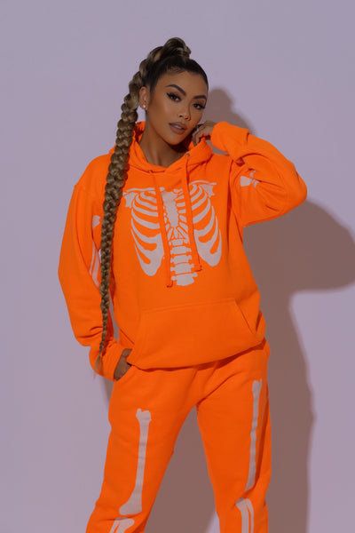 *PRE-ORDER* GLOW IN THE DARK SKELETON HOODIE - NEON ORANGE