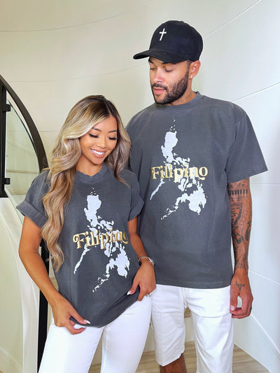 GOLD PUFF FILIPINO TSHIRT - VINTAGE GREY / WHITE / GOLD