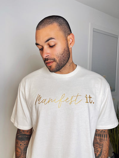 MANIFEST IT TSHIRT - OFF WHITE/GOLD